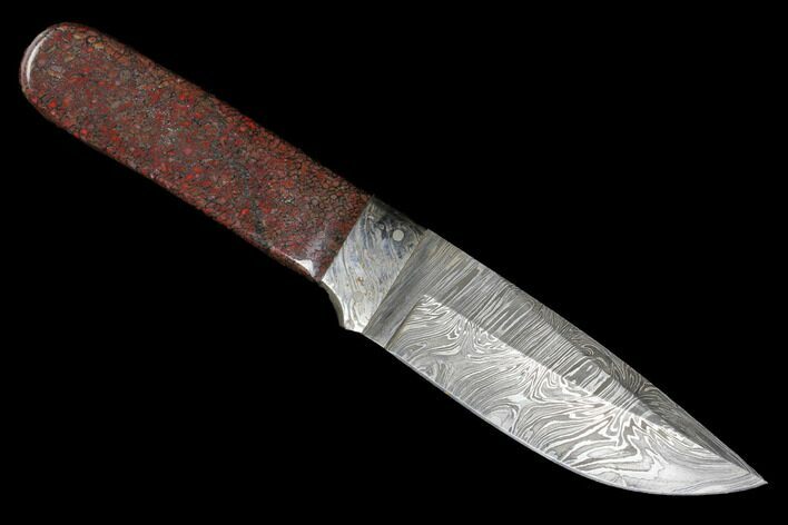 Damascus Knife With Fossil Dinosaur Bone (Gembone) Inlays #125249